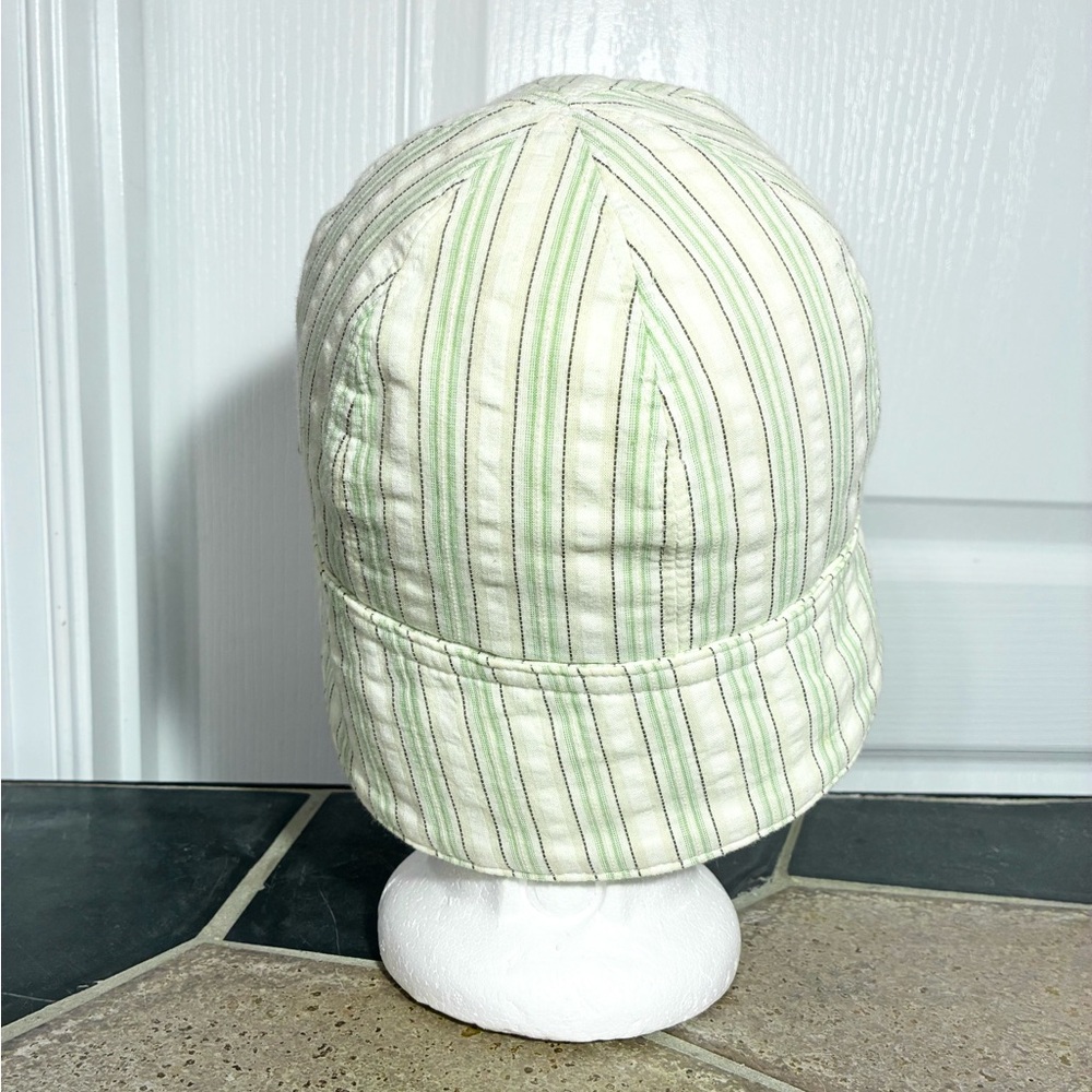 Anthro Hat Attack Green Stripe Cotton Cloche Hat w/ Suede Buckle - Picture 4 of 10